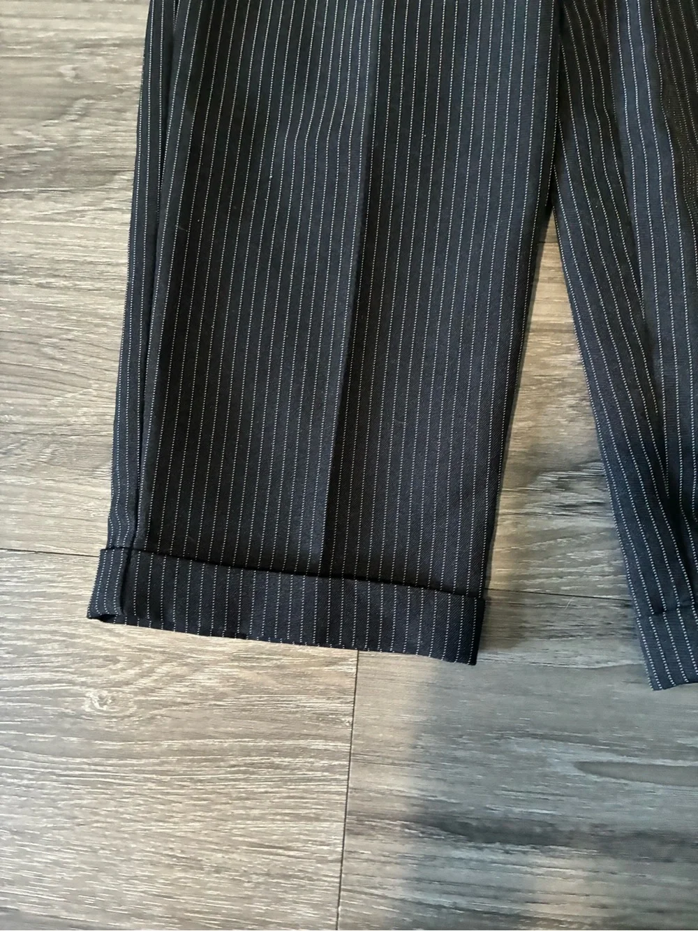 Boys Black Pinstripe Elastic-Waist Trousers